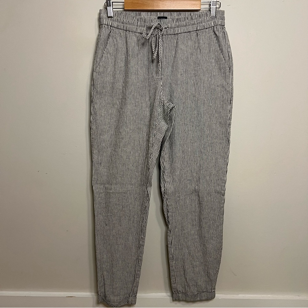 J. Crew Grey and White Striped Linen Joggers Summer Classic Boho Lightweight